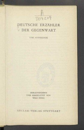 Deutsche Erzähler der Gegenwart : eine Anthologie