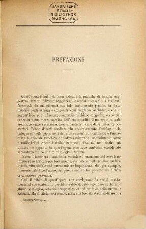 La terapia suggestiva delle psicopatie sessuali con speciale riguardo all'inversione sessuale del Dott. A. Von Schrenck-Notzing : Traduzione dal Tedesco con un'appendice aggiunta all'edizione inglese dell'opera