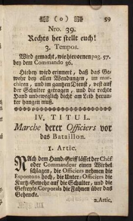 59-60, IV. Titul. Marche derer Officiers vor das Bataillon.