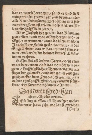 Das dritt Lied/ Jm || thon/ A solis ortus. ||