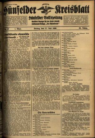 Erste Ausgabe vom Freitag, den 17. Juli 1936.