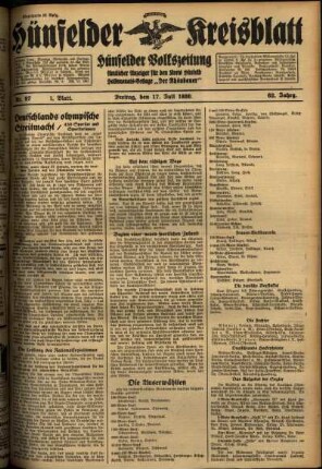 Erste Ausgabe vom Freitag, den 17. Juli 1936.