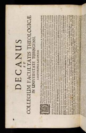 Decanus Et Collegium Facultatis Theologicae In Universitate Tubingensi, Lectoribus Salutem