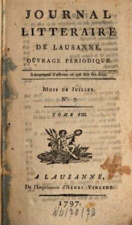Journal littéraire de Lausanne : ouvrage périodique. 8, 8. 1797