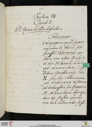 Seculum VII. Caput I. De Romanis Pontificibus Sabinianus.