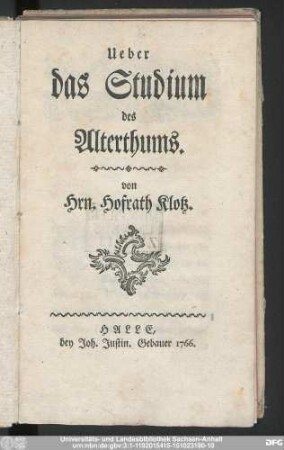 Ueber das Studium des Alterthums