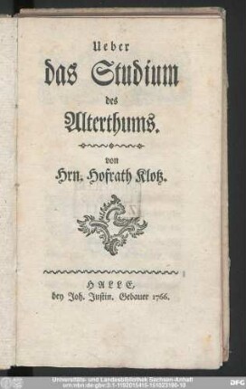 Ueber das Studium des Alterthums