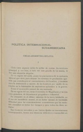 Política Internacional Sudamericana : Chile-Argentina-Bolivia