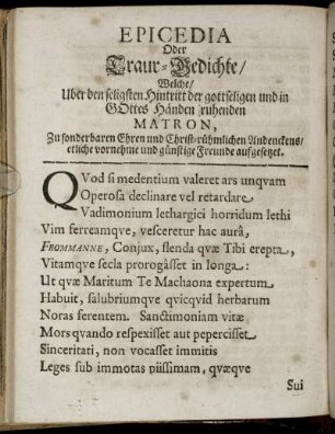 Epicedia Oder Traur-Gedichte [...]