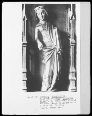 Grabower Altar — Mittelteil: Der gekreuzigte Christus mit Maria und Johannes zu beiden Seiten des Kreuzes; links und rechts Heilige und Propheten — Heilige Cäcilie