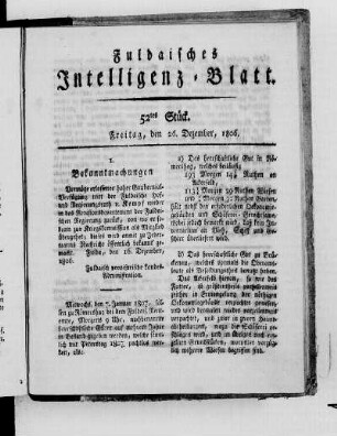 52tes Stück, Ausgabe vom 26. Dezember 1806