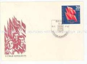 Briefumschlag mit Sondermarken und -stempel zum 9. FDGB-Kongress