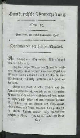 Nro. 39. Sonnabend, den 29sten September, 1792