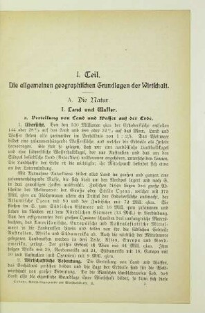 I. Teil. Die allgemeinen geographischen Grundlagen der Wirtschaft