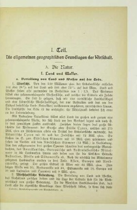 I. Teil. Die allgemeinen geographischen Grundlagen der Wirtschaft