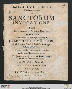 Exercitatio Theologica Tertia anaskeuastikē, De Sanctorum Invocatione