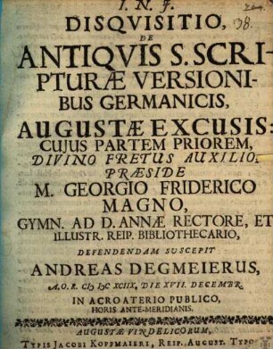 Disquisitio de antiquis S. Scripturae versionibus germanicis augustae excusis, [2]