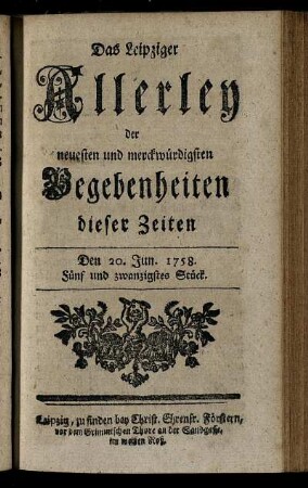 Den 20. Jun. 1758. Fünf und zwanzigstes Stück.