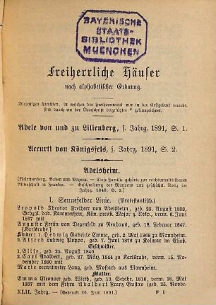 Gothaisches genealogisches Taschenbuch der freiherrlichen Häuser, 42. 1892