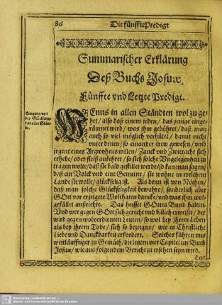 [Des Buchs Josuae. Fünffte und Letzte Predigt]