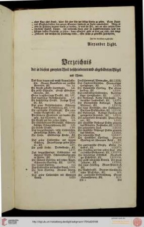 Verzeichnis der in diesem zweyten Theil beschriebenen und abgebildeten Vögel