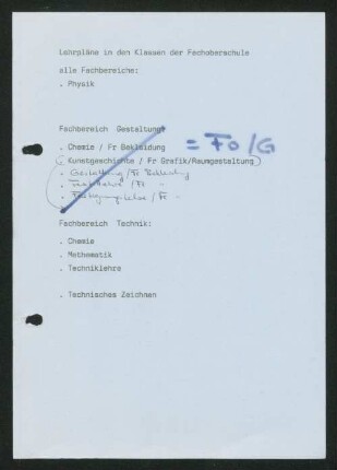 Lehrpläne in den Klassen der Fachoberschule