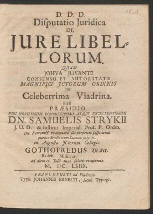 Disputatio Iuridica De Iure Libellorum