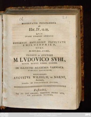 Dissertatio Philologica Ad Ebr. IV, 12.13.