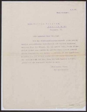 Schreiben an Walter Gropius, Berlin (Brief)