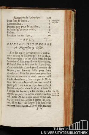 Employ des Negres & Negresses cy-dessus.