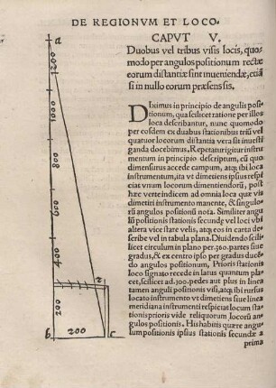 CAPUT V. Duobus vel tribus visis locis, quomodo per angulos positionum rectae eorum distantiae sint inueniendae, etia si in nullo eorum praesens fis.