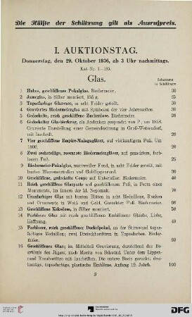I. Auktionstag: Donnerstag, den 29.Oktober 1936, ab 3 Uhr nachmittags (Nr. 1-185)