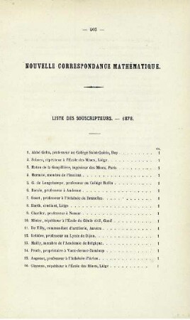 Nouvelle correspondance mathéatique.