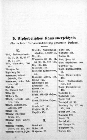 Alphabetisches Namenverzeichnis aller in dieser Personalnachweisung genannten Personen