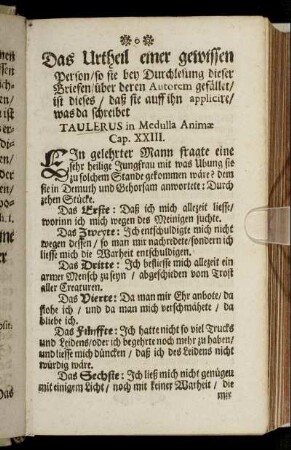 Das Urtheil einer gewissen Person, so sie bey Durchlesung dieser Briefen, über deren Autoren gefället [...]