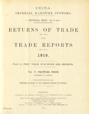 Part II. - Port trade statistics and reports. Vol. V. - Frontier ports