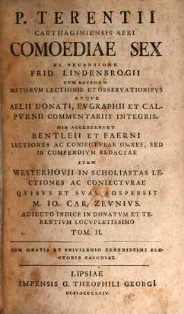 P. Terentii Carthaginensis Afri Comoediae Sex, Tom. II.