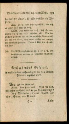 Sechzehendes Gespräch, in welchem das nothwendigste von den übrigen Planeten erzählet wird
