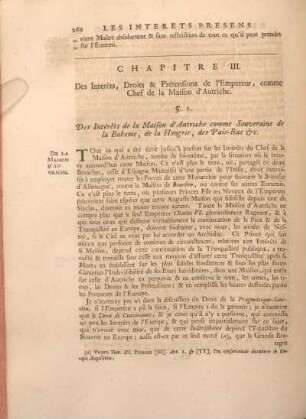Chapitre III. Des Interets, Droits & Prétensions de l'Empereur, comme Chef de la Maison d'Autriche.