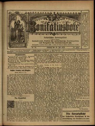 Erste Ausgabe vom Sonntag, den 20. Juli 1919.