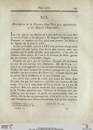 XIX. Description de la Peinture d’un Vase grec appartenant à Sa Majesté l’Impératrice