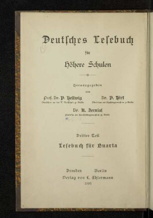 T. 3: Deutsches Lesebuch für Quarta