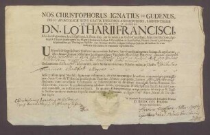 Zeugnis über Priesterweihe des Freiherrn Franz Wilhelm von Monfort.