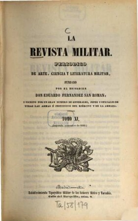 La revista militar : periódico de arte, ciencia y literatura militar, 11. 1852