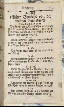 Anhang etlicher Sprüche von der wahren Gottesfurcht.