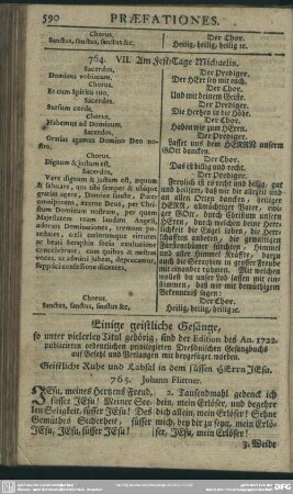 Einige geistliche Gesänge, so unter vielerley Titul gehörig, sind der Edition des An. 1722 publicirten ordentlichen privilegirten Dresdnischen Gesangbuchs auf Befehl und Verlangen mit beygefüget worden
