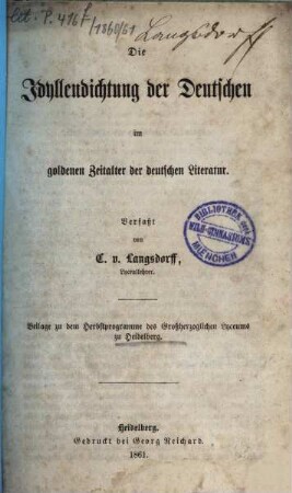 Jahresbericht über das Großh. Lyceum zu Heidelberg : am Schlusse d. Schuljahres ..., 1860/61, Beil.