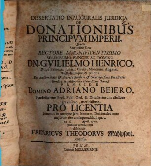 Dissertatio inauguralis iuridica de donationibus principum imperii