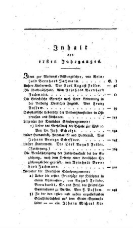 Inhalt des ersten Jahrgangs