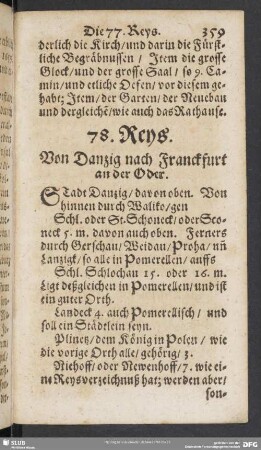 78. Reys. Von Danzig nach Franckfurt an der Oder